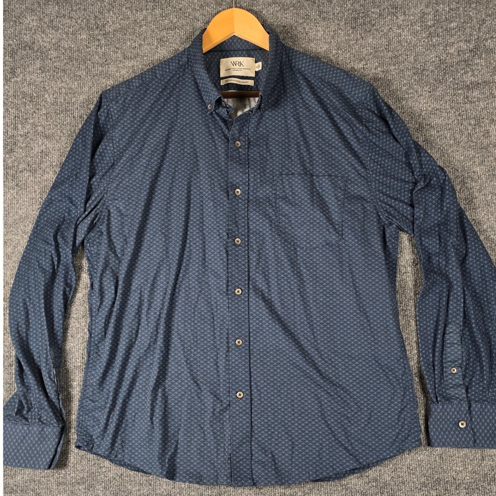 WRK The Reworked Shirt Men's XL Blue Geometric Print Button Down Long Sleeve